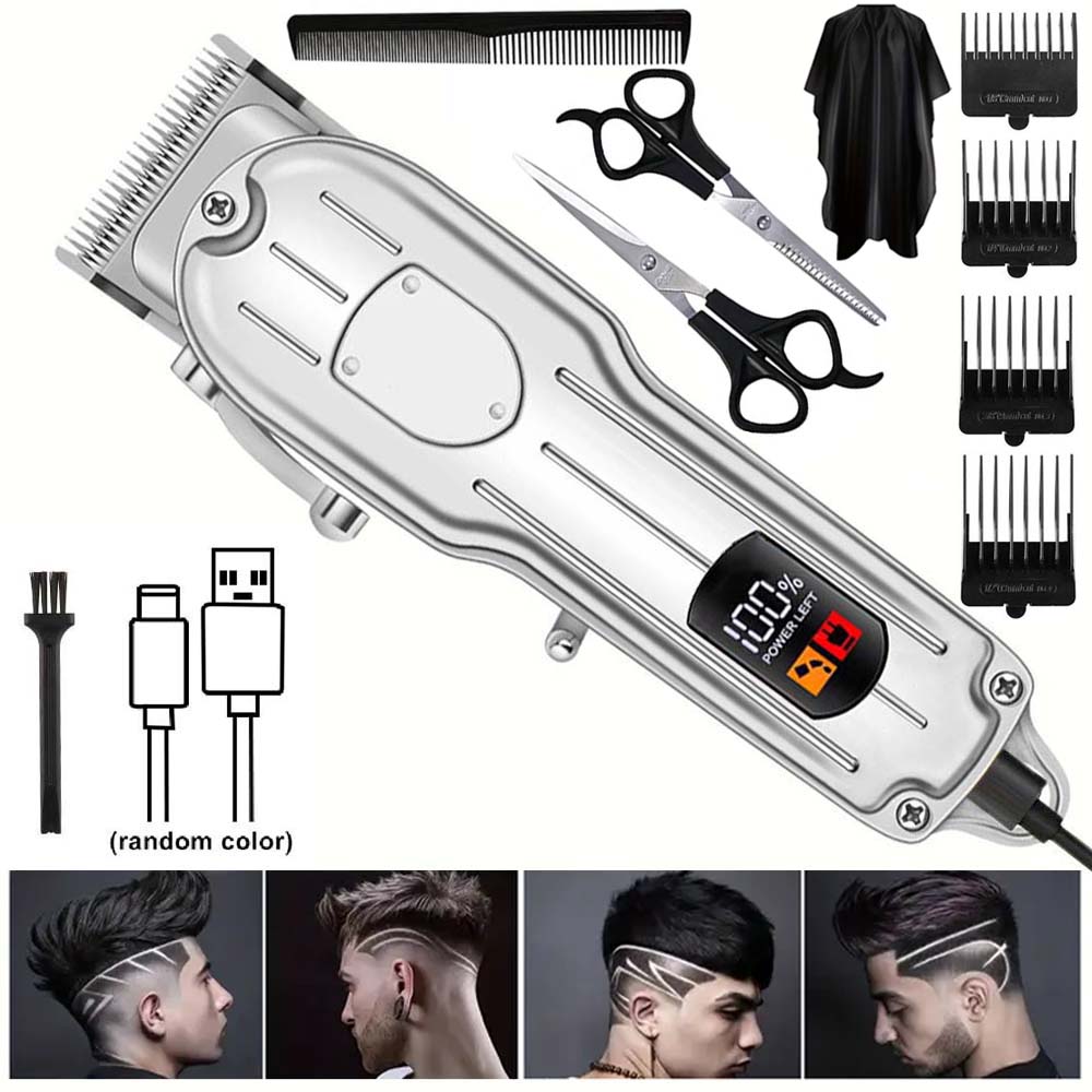 Mens Grooming Barber - เครื่องตัดผมมืออาชีพสำหรับผู้ชาย - เครื่องตัดผมไร้สายสำหรับตัดผมและตกแต่งทรงผม เครื่องเล็มหนวดเคราแบบชาร์จไฟได้ ชุดอุปกรณ์ดูแลเส้นผมแบบชาร์จไฟผ่าน USB