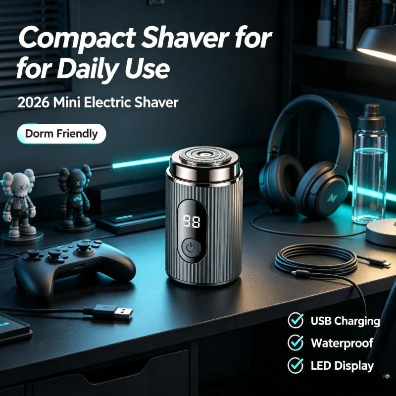 Mens Grooming Travel Kit - เครื่องโกนหนวดไฟฟ้าขนาดเล็ก 2026 แบบพกพา ชาร์จไฟได้ กันน้ำ ขนาดกะทัดรัด
