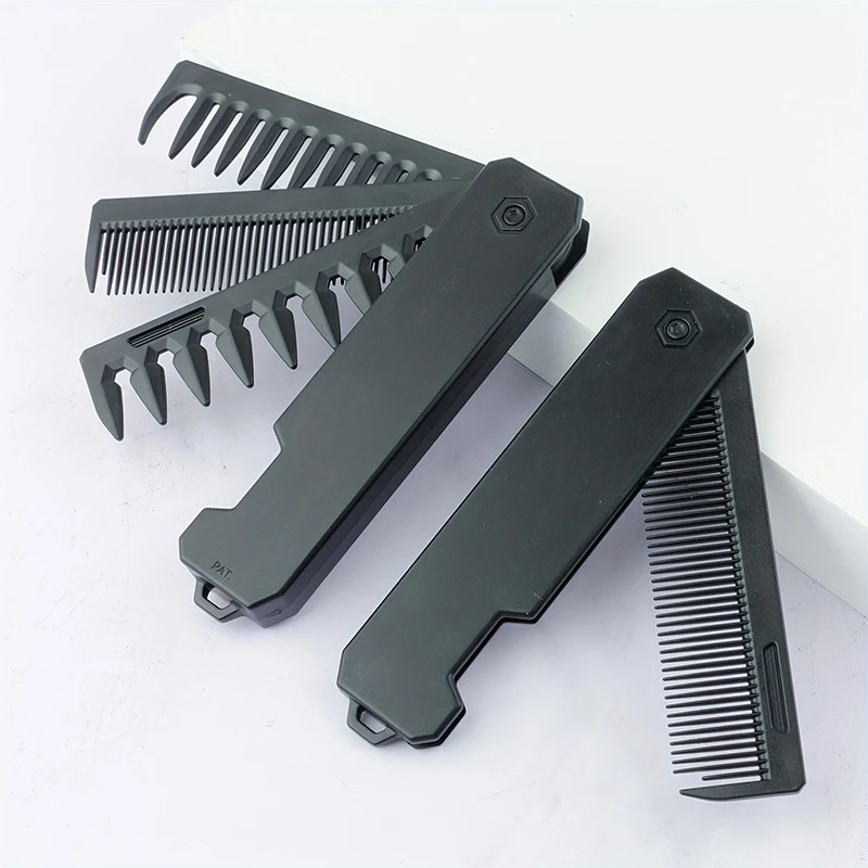 Mens Grooming Travel Kit - หวีจัดแต่งทรงผม 3-in-1 แบบพับได้สำหรับผู้ชาย หวีสำหรับจัดแต่งหนวดเครา หวีสำหรับจัดแต่งทรงผม เครื่องมือจัดแต่งทรงผม