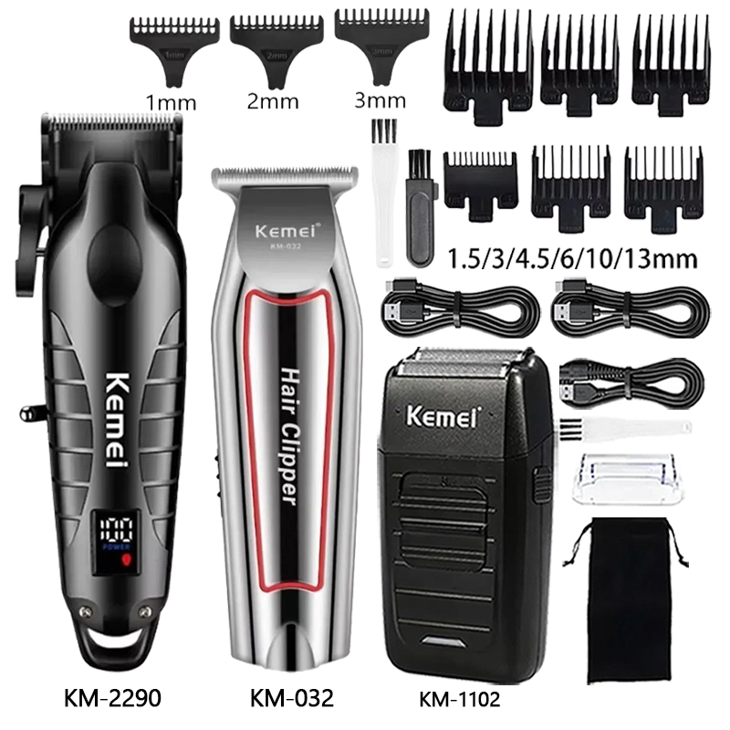 Mens Grooming Barber - เครื่องตัดผมไร้สายแบบชาร์จไฟได้ สำหรับช่างตัดผมและผู้ชาย รุ่น KM-2290 KM-032 KM-1102