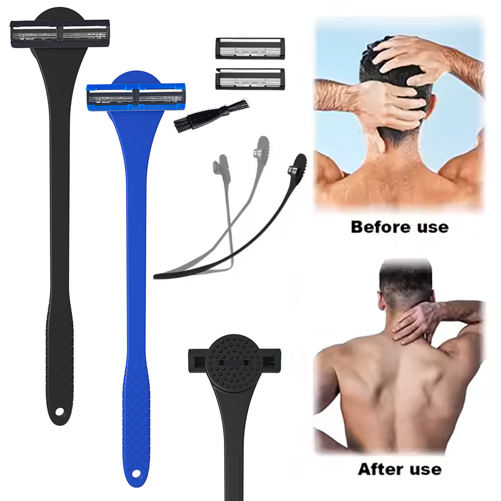 Men'S Grooming Gel - เครื่องโกนขนหลังแบบ 2-in-1 สำหรับผู้ชาย ทำจากซิลิโคน พร้อมหัวขัดและใบมีดสามชั้น สำหรับการกำจัดขนหลังอย่างมีประสิทธิภาพ