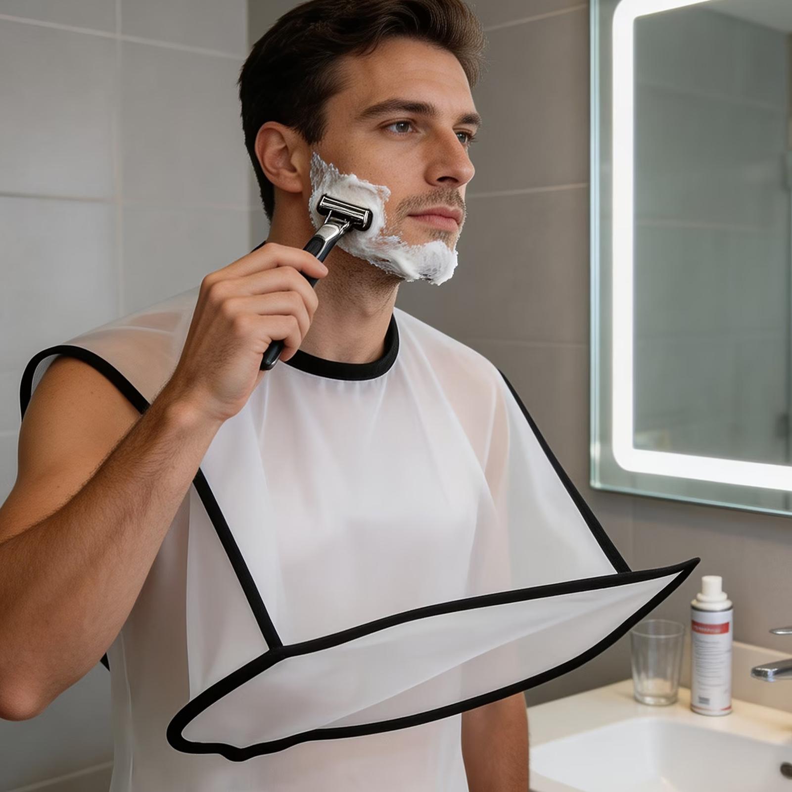 Mens Grooming Barber - ผ้ากันเปื้อนสำหรับโกนหนวดแบบพับได้ สำหรับตัดแต่งหนวดเครา ใช้สำหรับจับเศษผม เหมาะสำหรับผู้ชาย ใช้ได้ทั้งที่บ้าน ร้านเสริมสวย