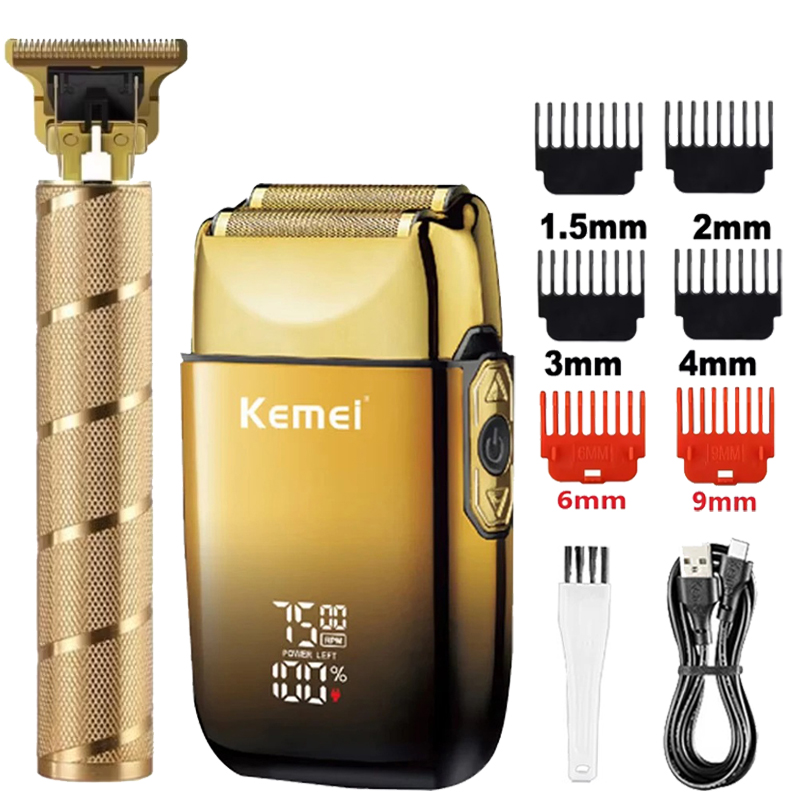 Mens Grooming Barber - เครื่องตัดผม Kemei KM-TX10 T9 ปัตตาเลี่ยนไฟฟ้า ใบมีดโกนแบบฟอยล์