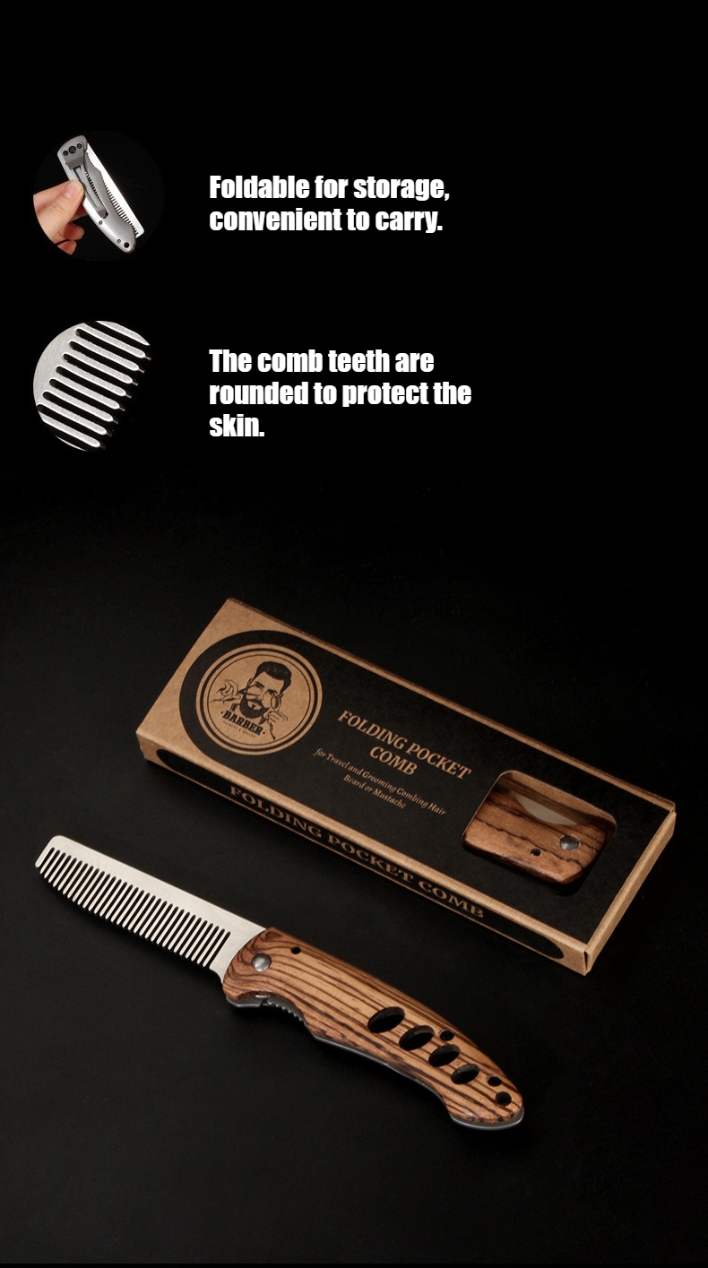 หวีเคราพับได้ทำจากไม้เนื้อแข็ง - Mens Grooming Barber บทวิจารณ์และราคา